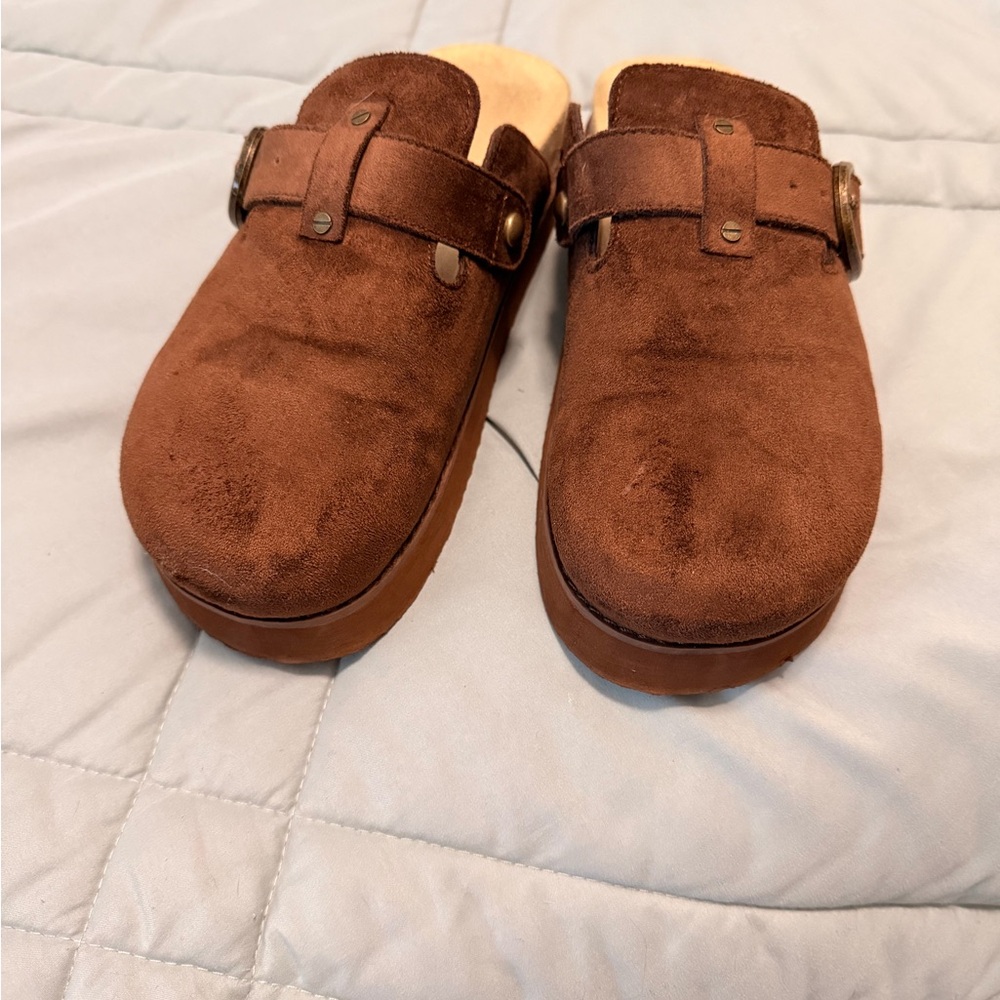 Brown Suede Platform Clogs - image 2